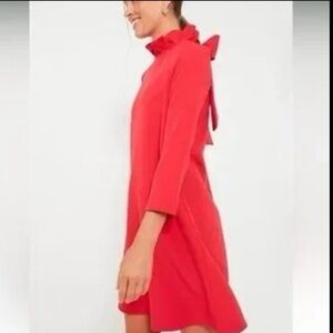 Elegant Red Midi Dress with Bow Detail